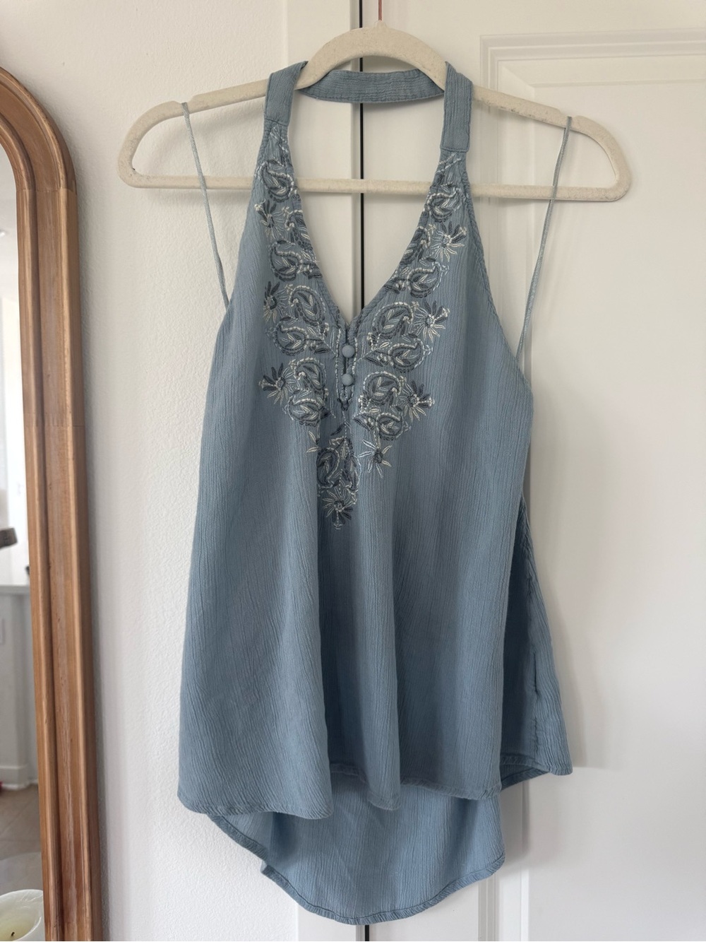 Oneill Sleeveless Floral Embroidered V-Neck Tank Top - Blue